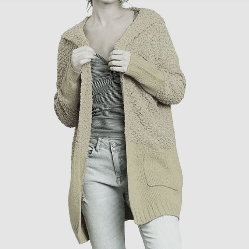 Umgee Women's Cream Boucle Hooded Long Sleeve Cardigan